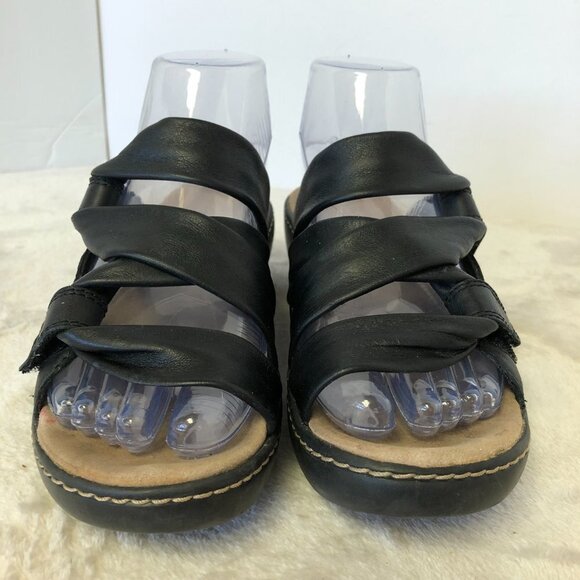 Clarks Delana Jazz Black Strappy Leather Summer Slide Sandal Size 7 - Picture 3 of 11